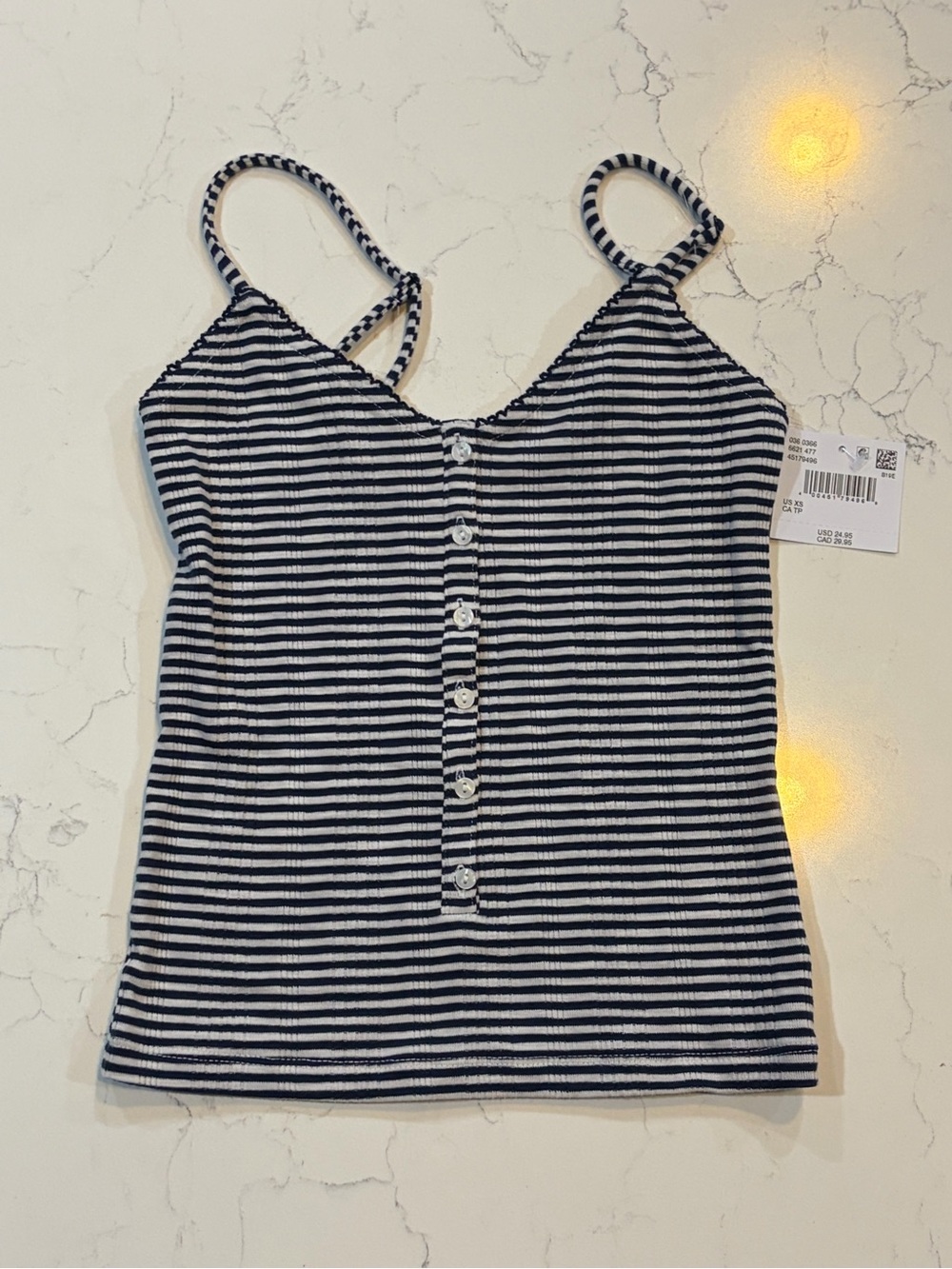 American Eagle Outfitters Navy and White Striped Button Cami Tank